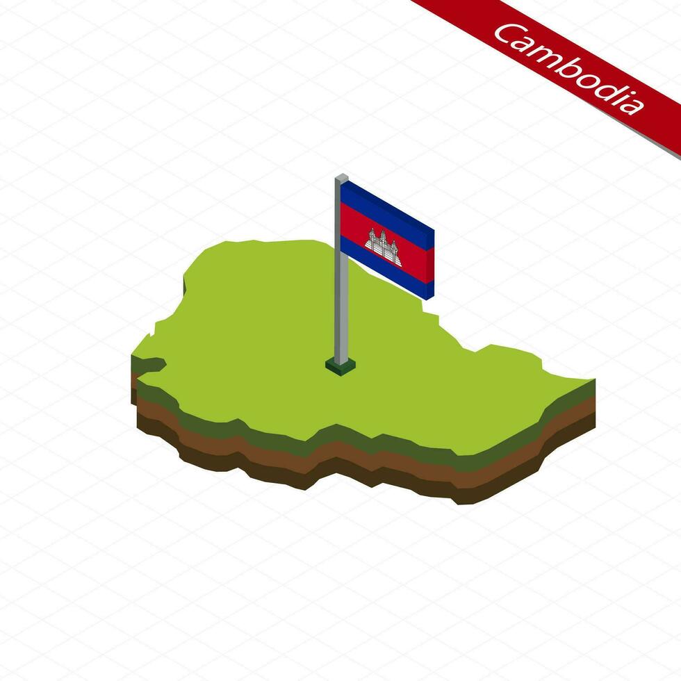 Camboya isométrica mapa y bandera. vector ilustración.