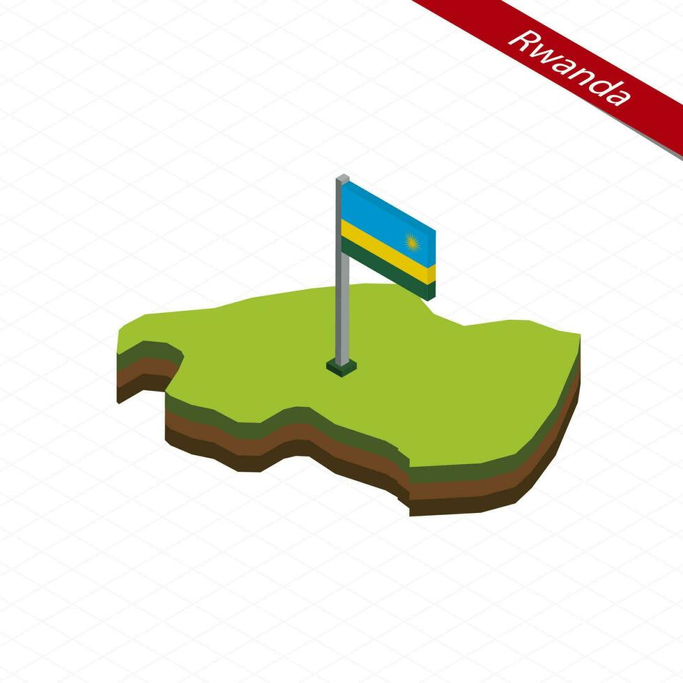 Ruanda isométrica mapa y bandera. vector ilustración.