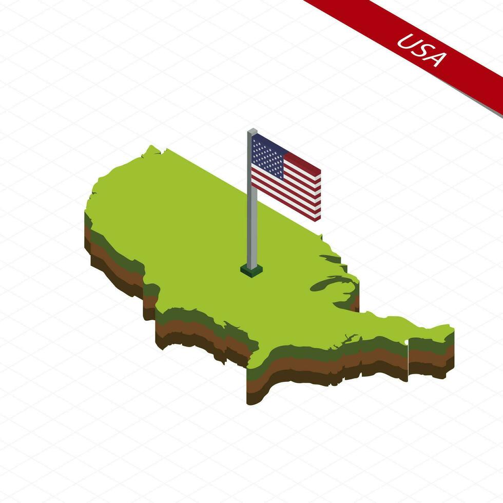 USA Isometric map and flag. Vector Illustration.