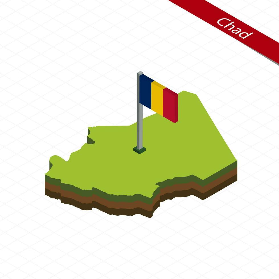 Chad Isometric map and flag. Vector Illustration.