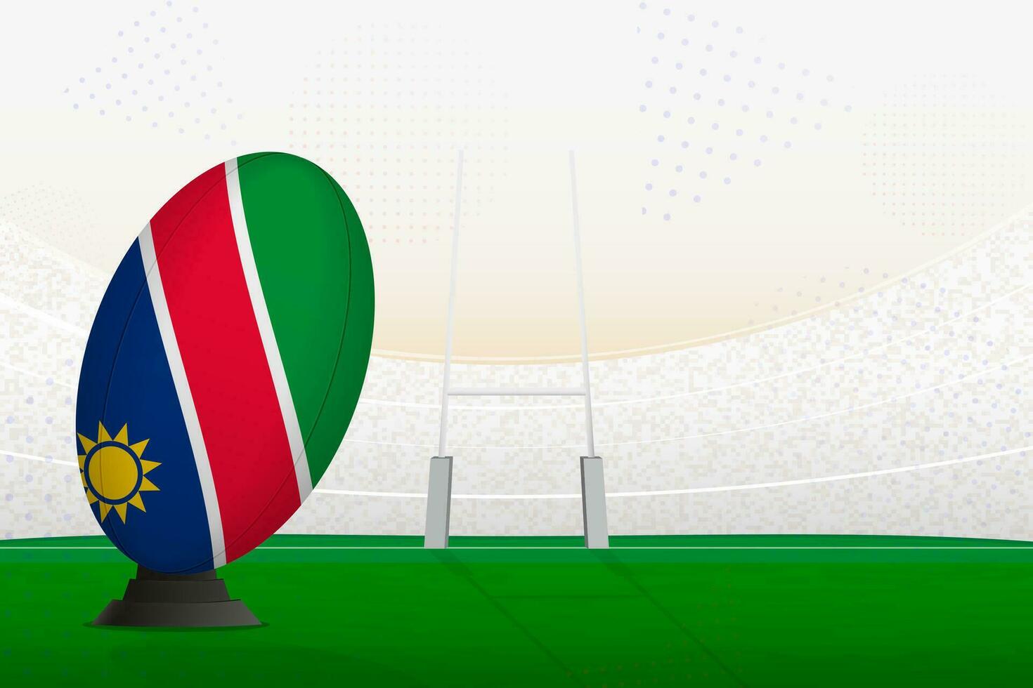 Namibia national team rugby ball on rugby stadium and goal posts, preparing for a penalty or free kick. vector