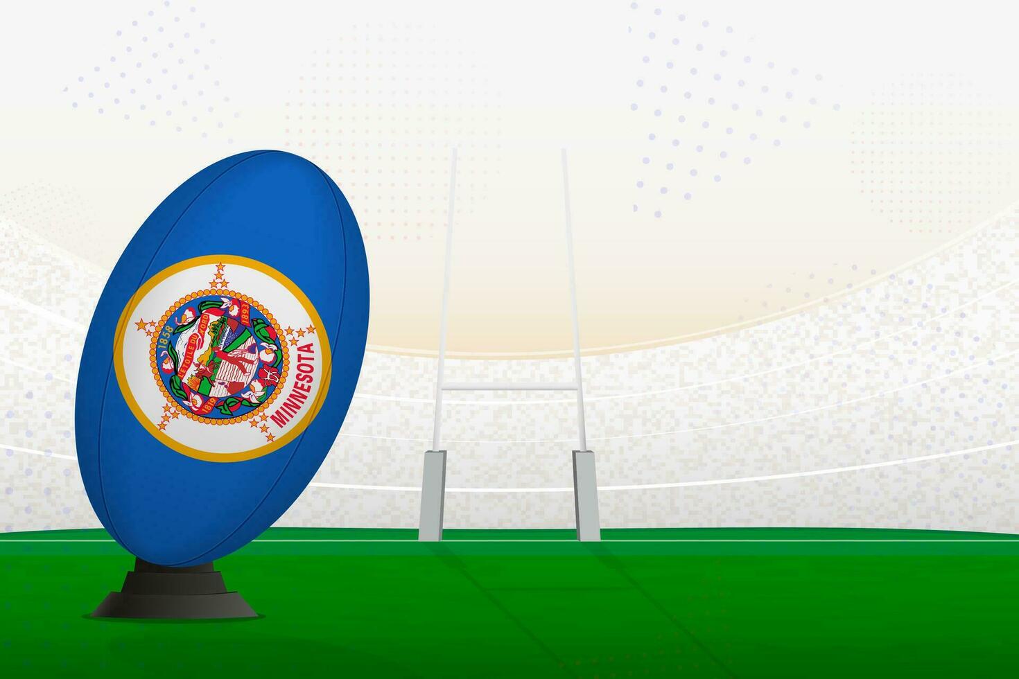 Minnesota national team rugby ball on rugby stadium and goal posts, preparing for a penalty or free kick. vector
