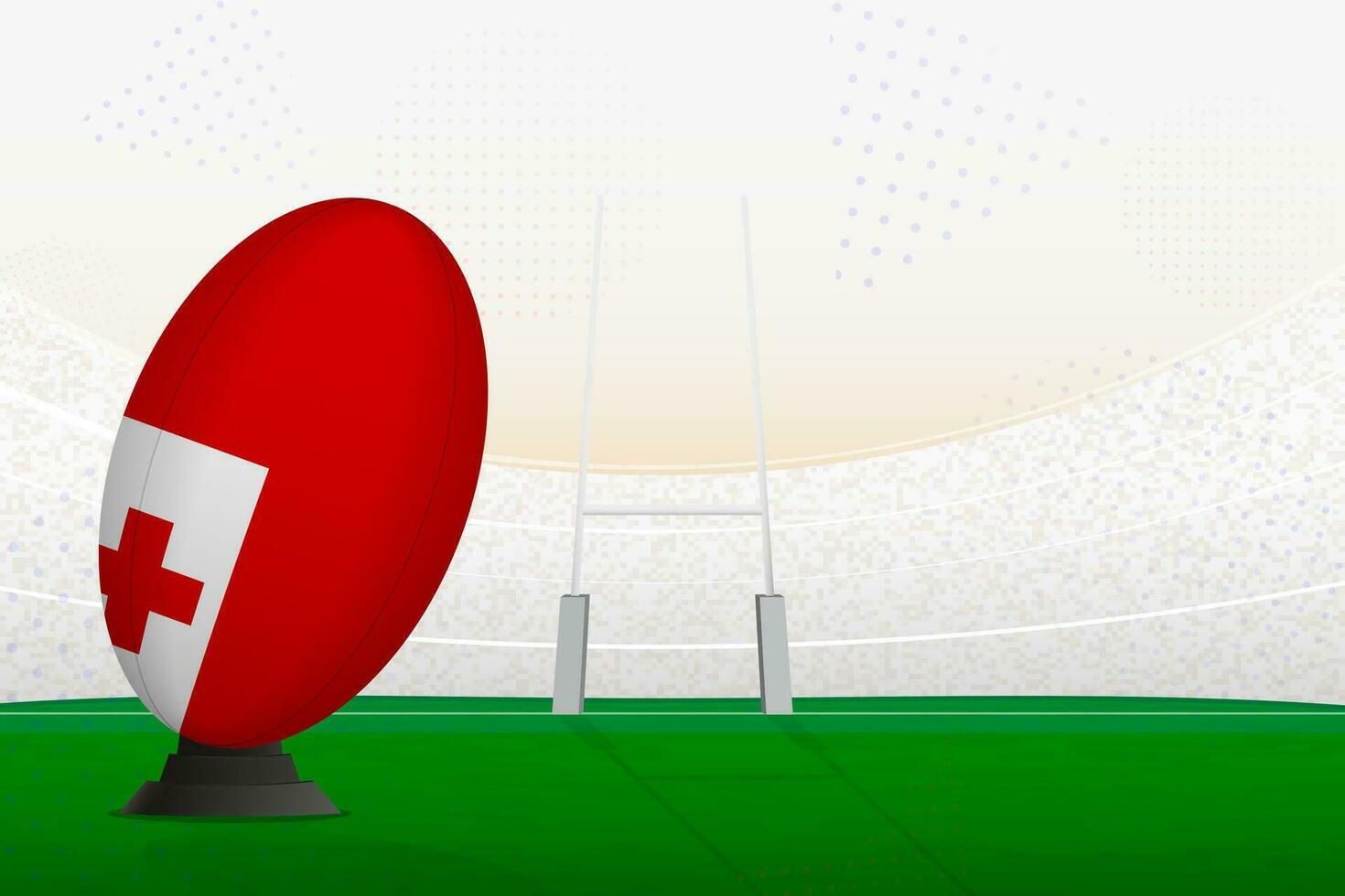 Tonga national team rugby ball on rugby stadium and goal posts, preparing for a penalty or free kick. vector