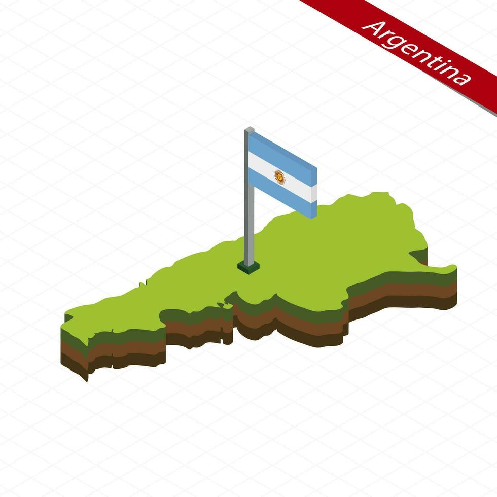 argentina isométrica mapa y bandera. vector ilustración.