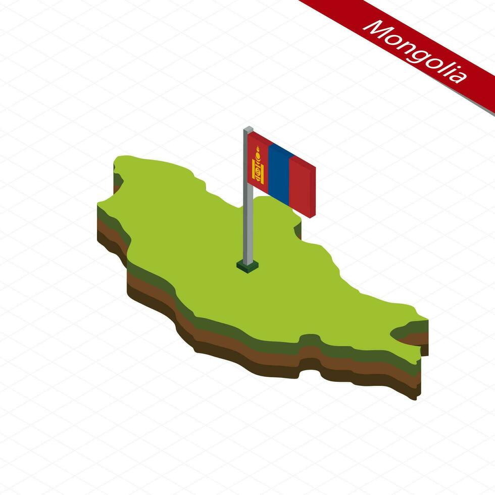 Mongolia Isometric map and flag. Vector Illustration.