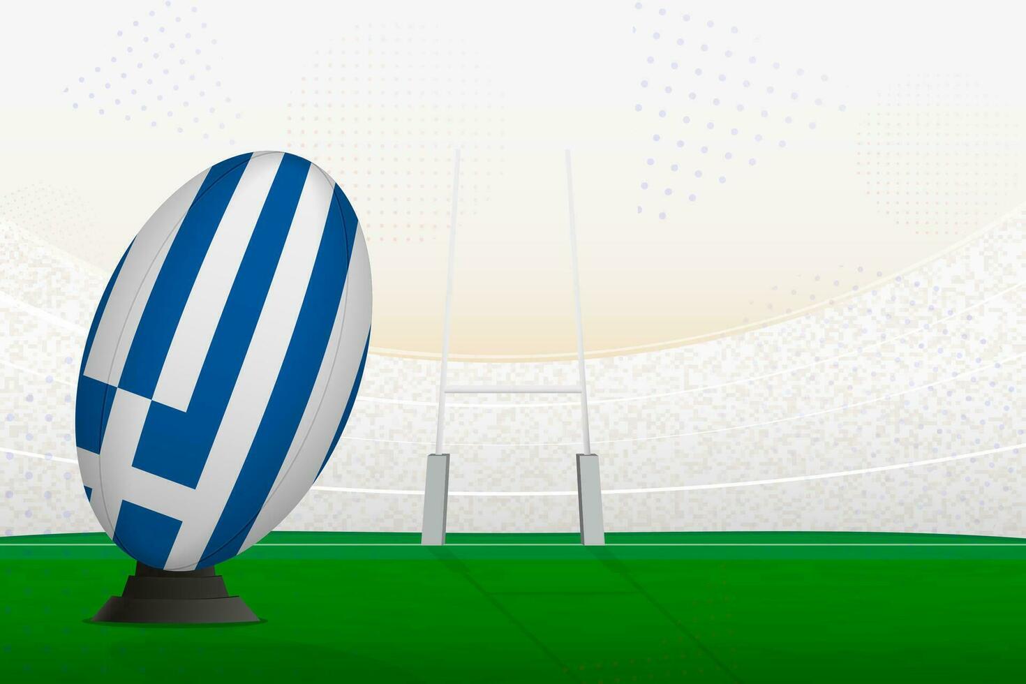 Greece national team rugby ball on rugby stadium and goal posts, preparing for a penalty or free kick. vector