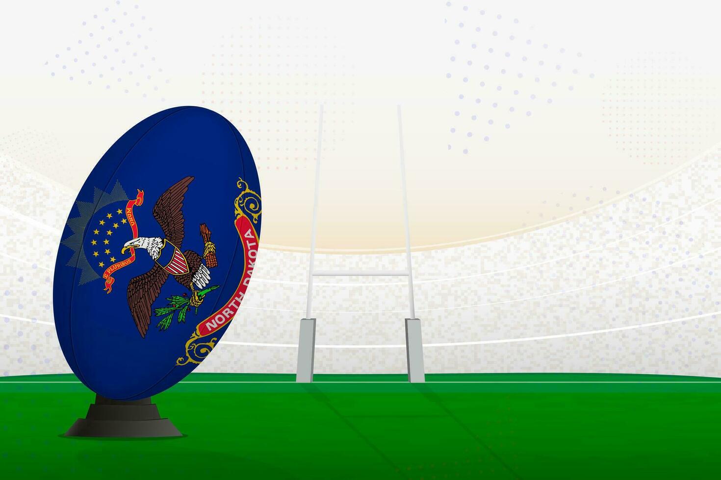 North Dakota national team rugby ball on rugby stadium and goal posts, preparing for a penalty or free kick. vector