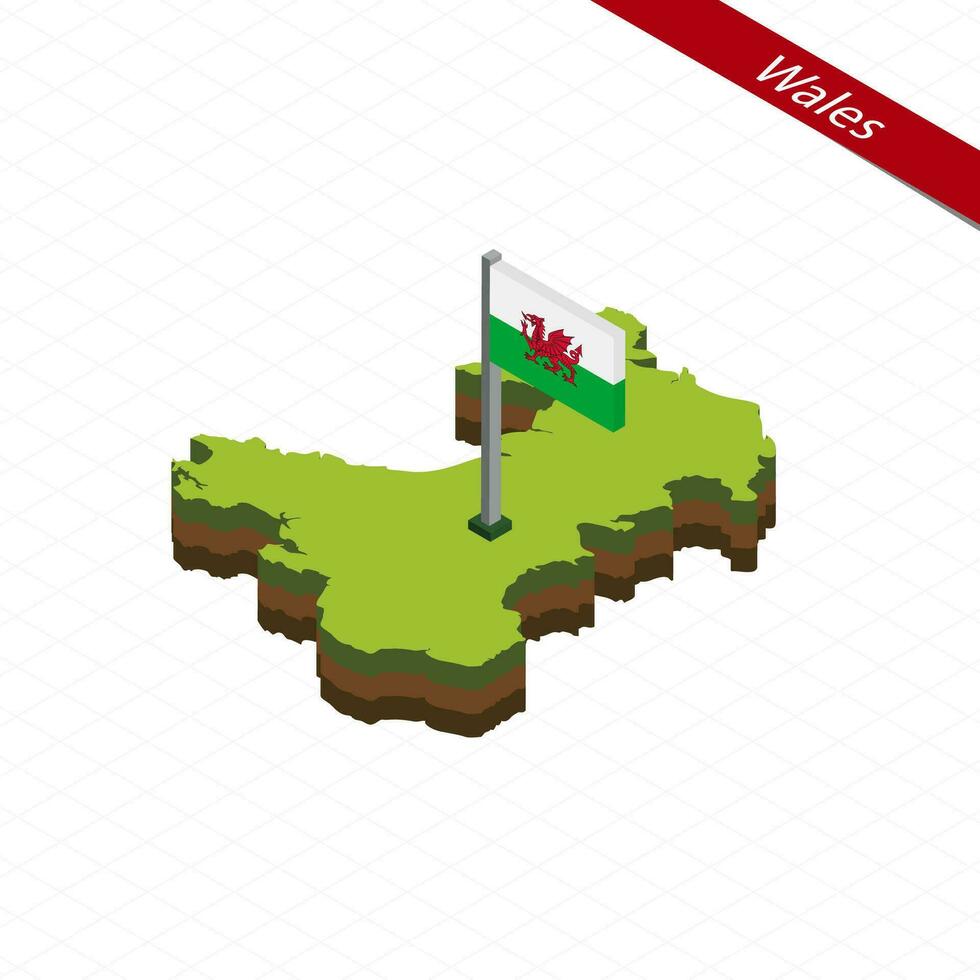 Wales Isometric map and flag. Vector Illustration.