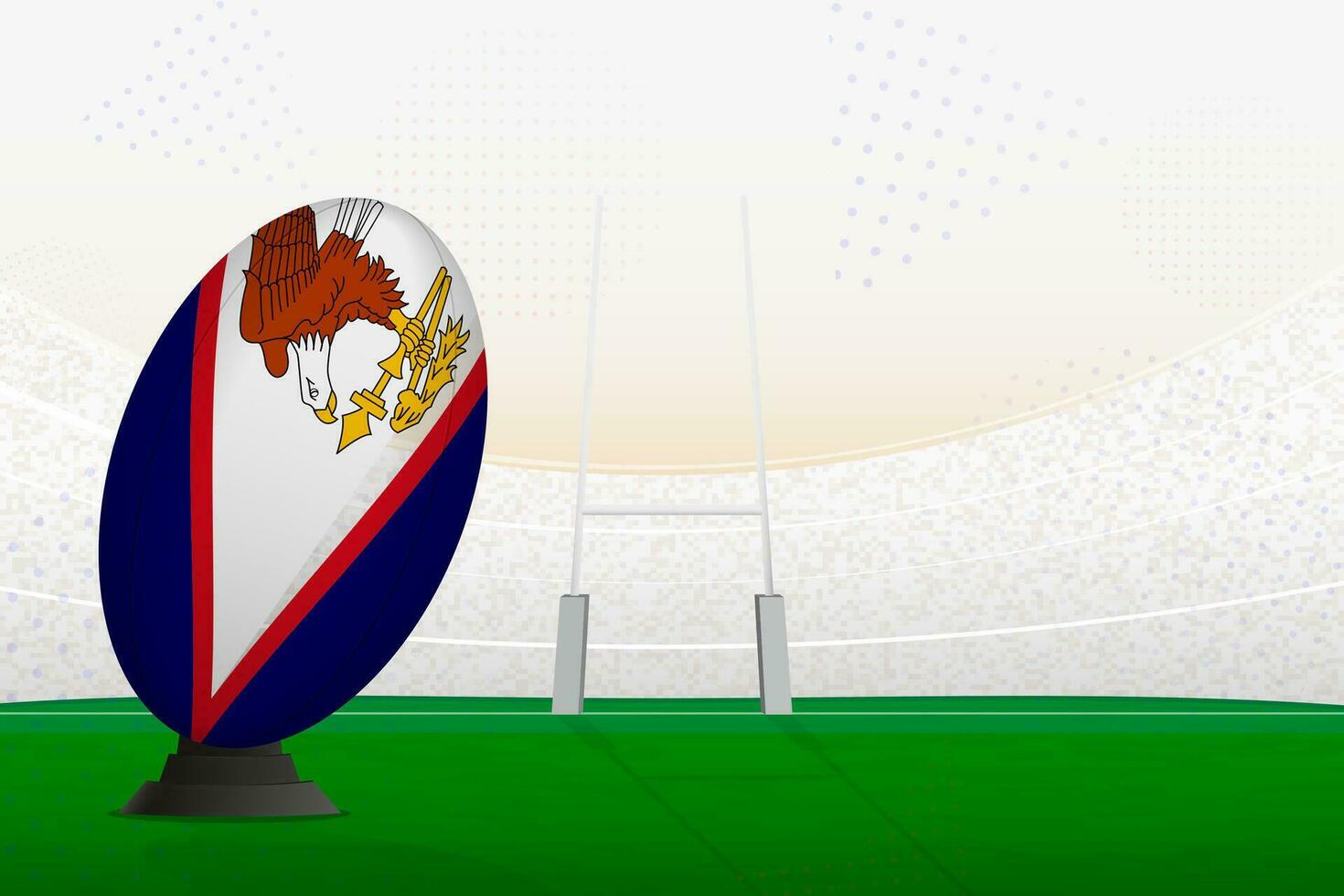 American Samoa national team rugby ball on rugby stadium and goal posts, preparing for a penalty or free kick. vector