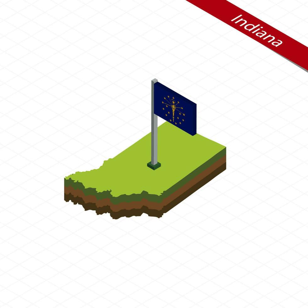 Indiana Isometric map and flag. Vector Illustration.