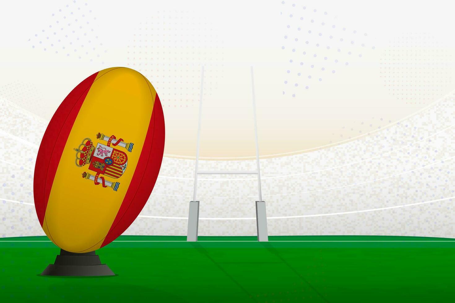 Spain national team rugby ball on rugby stadium and goal posts, preparing for a penalty or free kick. vector