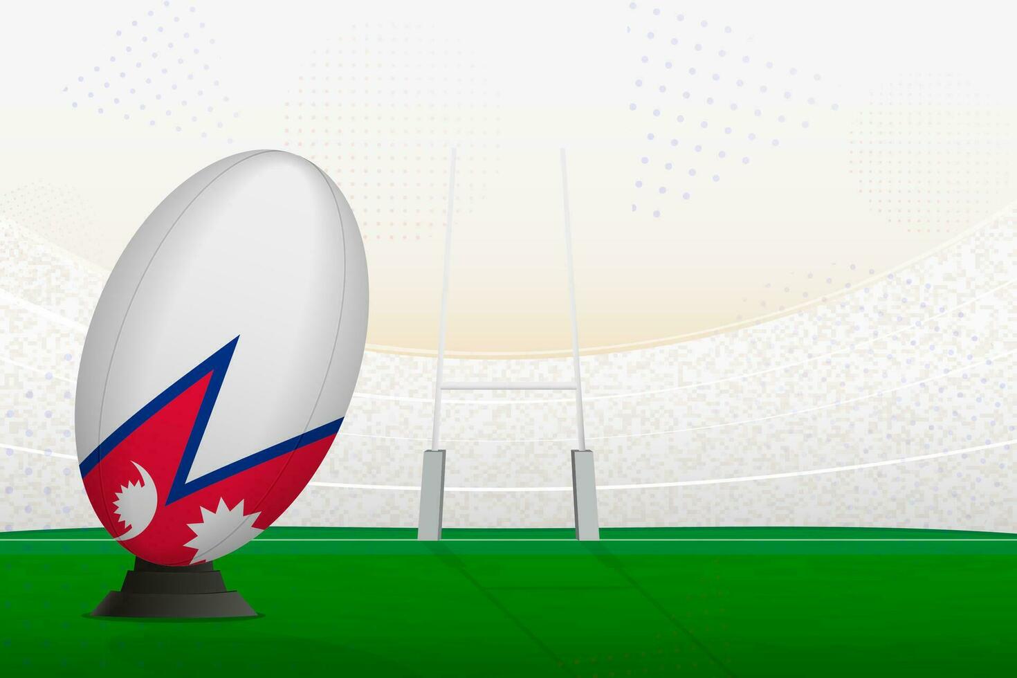 Nepal national team rugby ball on rugby stadium and goal posts, preparing for a penalty or free kick. vector