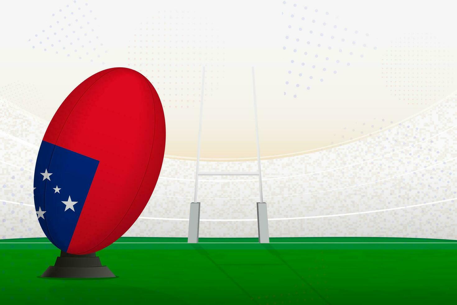 Samoa national team rugby ball on rugby stadium and goal posts, preparing for a penalty or free kick. vector