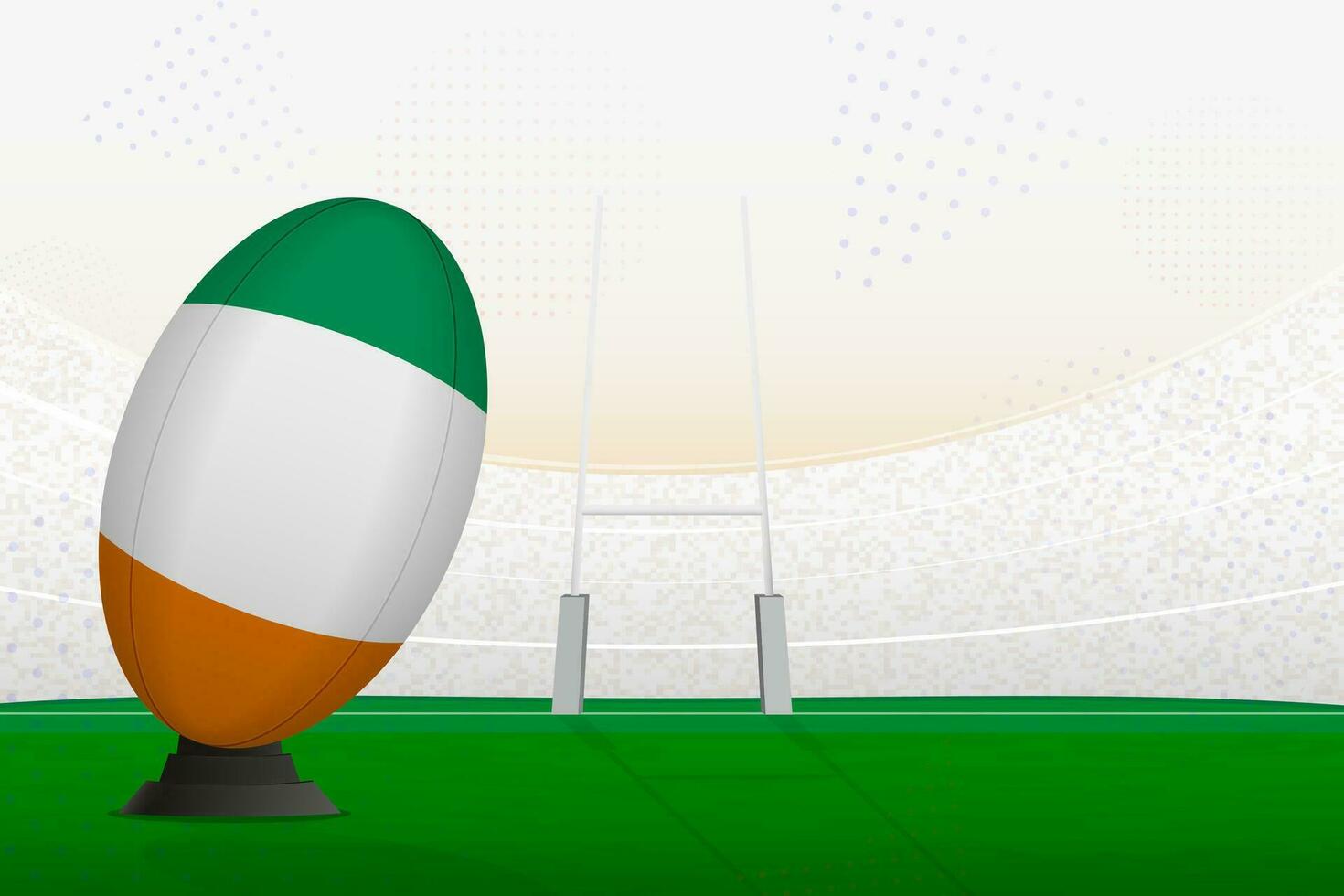 Ivory Coast national team rugby ball on rugby stadium and goal posts, preparing for a penalty or free kick. vector