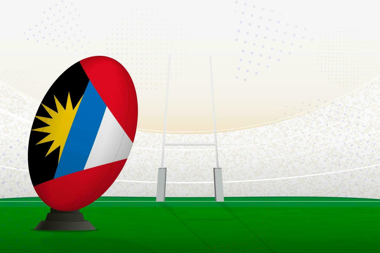Antigua and Barbuda national team rugby ball on rugby stadium and goal posts, preparing for a penalty or free kick. vector