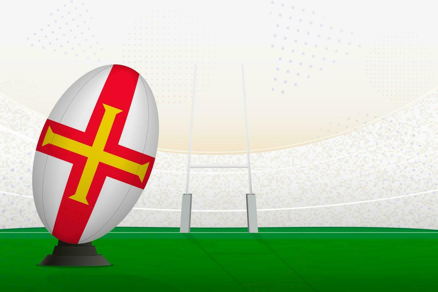 Guernsey national team rugby ball on rugby stadium and goal posts, preparing for a penalty or free kick. vector