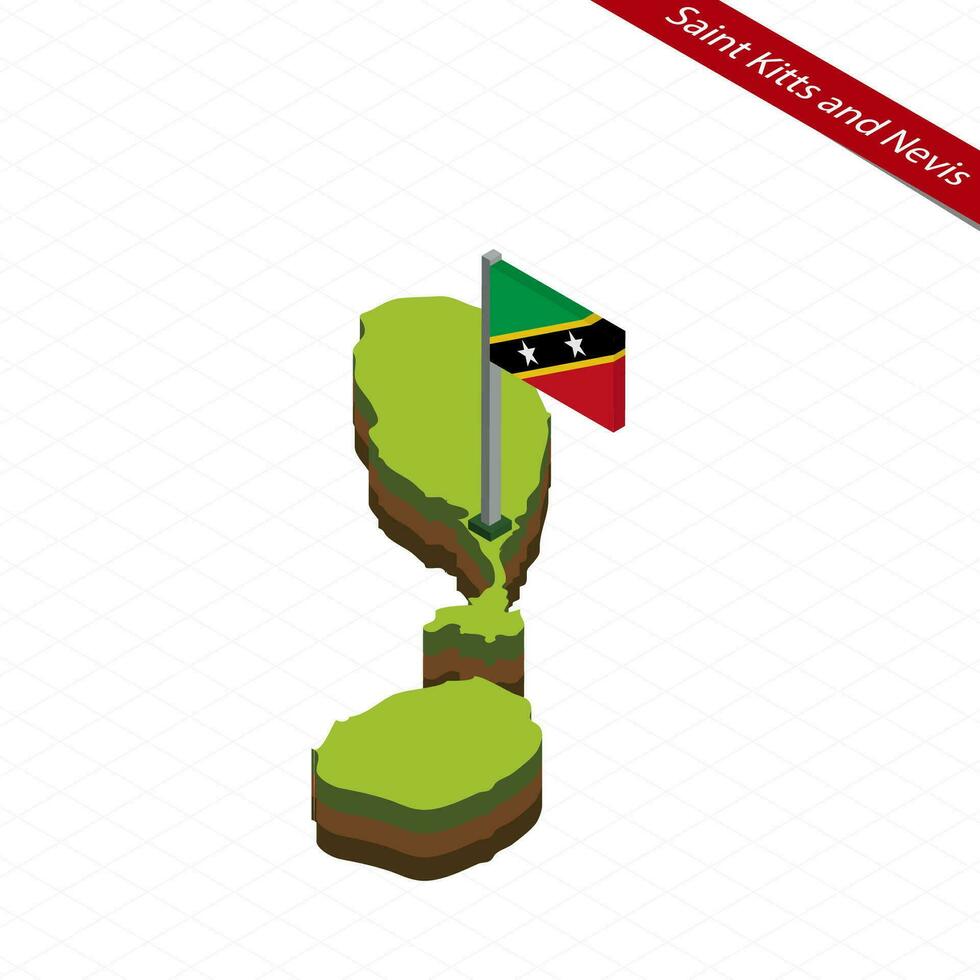 Saint Kitts and Nevis Isometric map and flag. Vector Illustration.