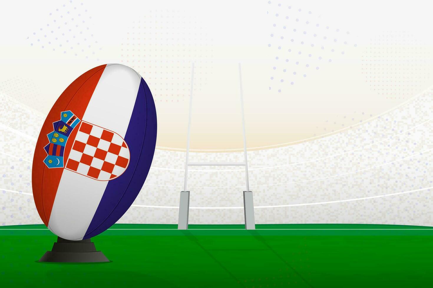 Croatia national team rugby ball on rugby stadium and goal posts, preparing for a penalty or free kick. vector