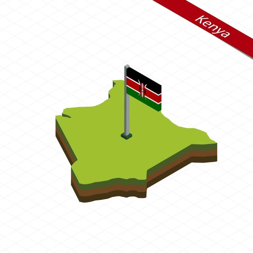 Kenia isométrica mapa y bandera. vector ilustración.