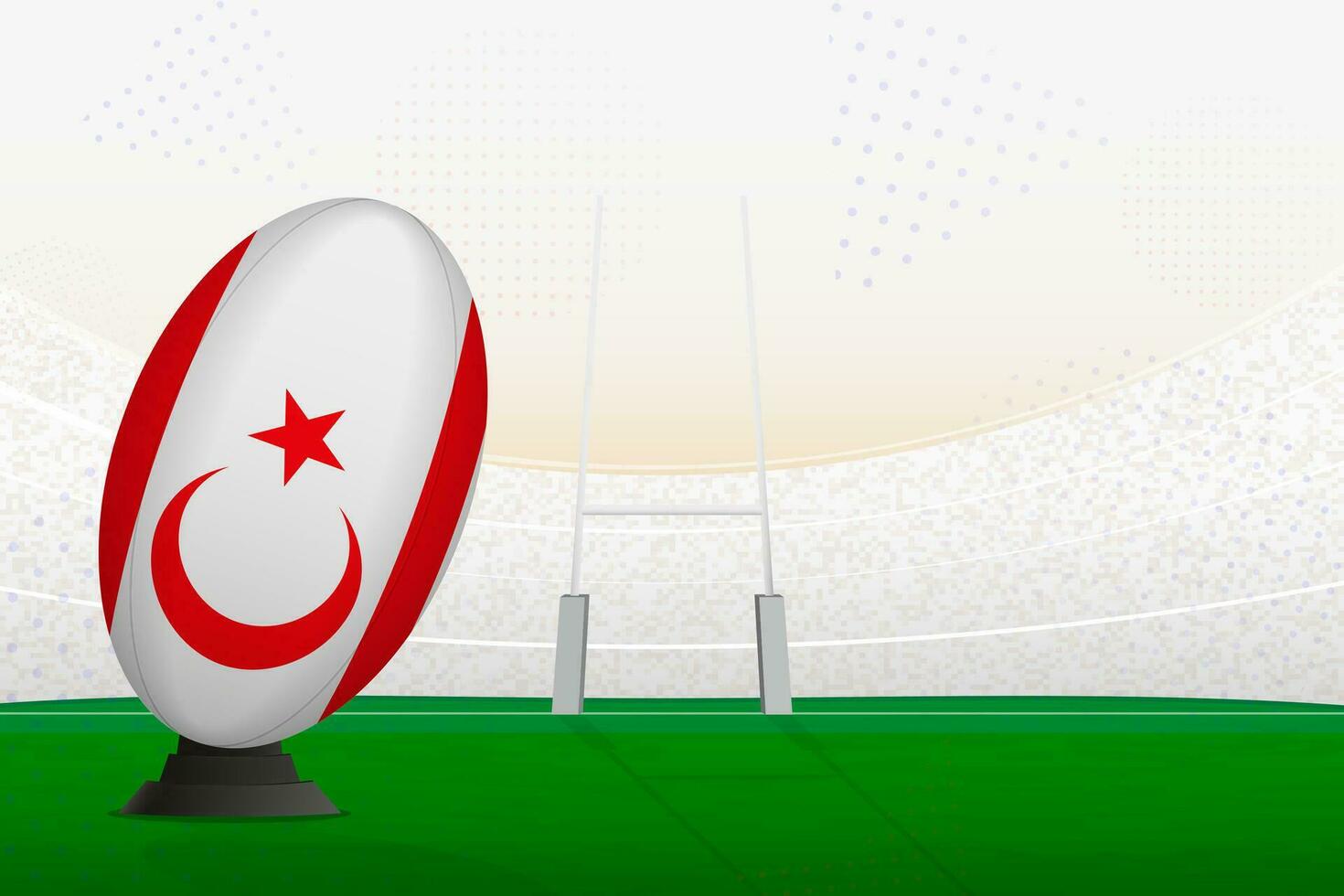Northern Cyprus national team rugby ball on rugby stadium and goal posts, preparing for a penalty or free kick. vector