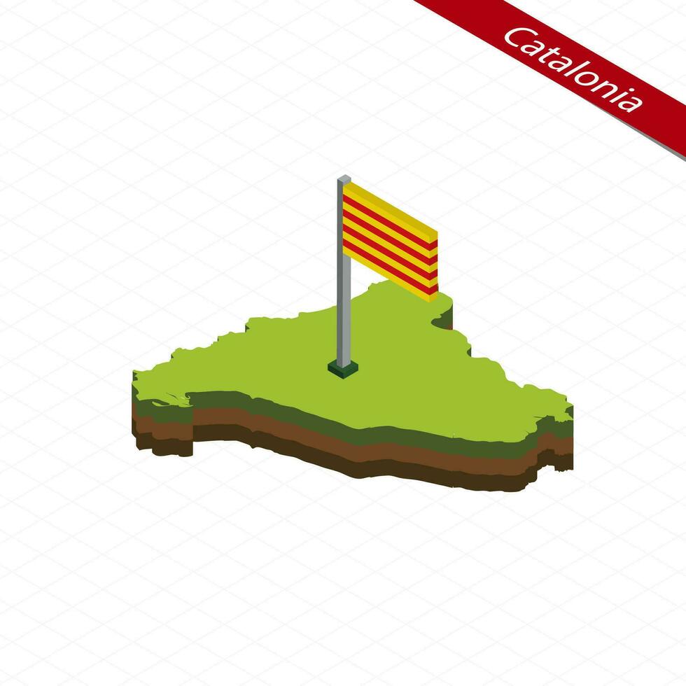 Catalonia Isometric map and flag. Vector Illustration.