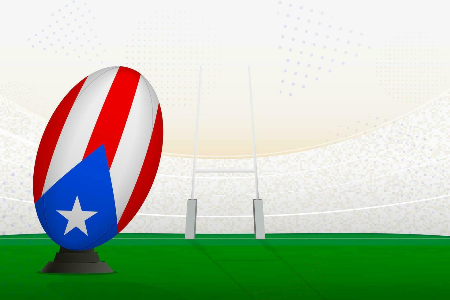 Puerto Rico national team rugby ball on rugby stadium and goal posts, preparing for a penalty or free kick. vector