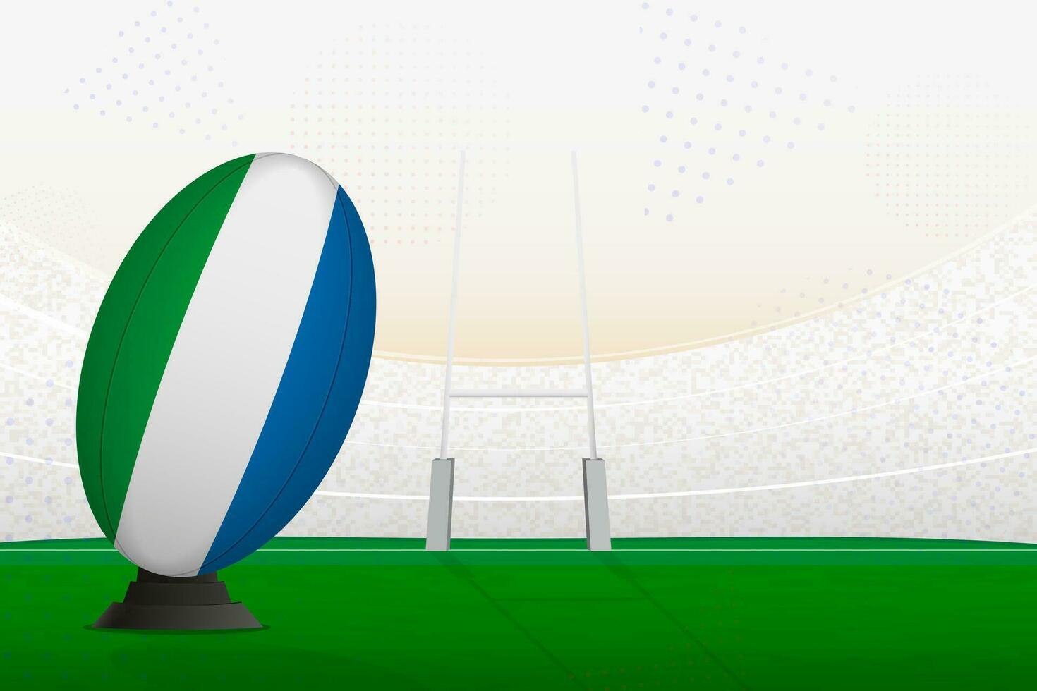 Sierra Leone national team rugby ball on rugby stadium and goal posts, preparing for a penalty or free kick. vector