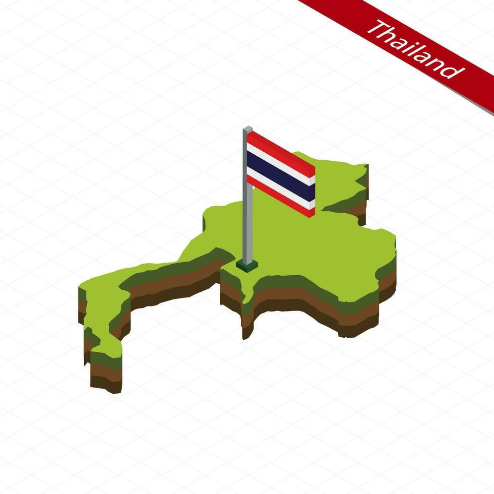 Tailandia isométrica mapa y bandera. vector ilustración.