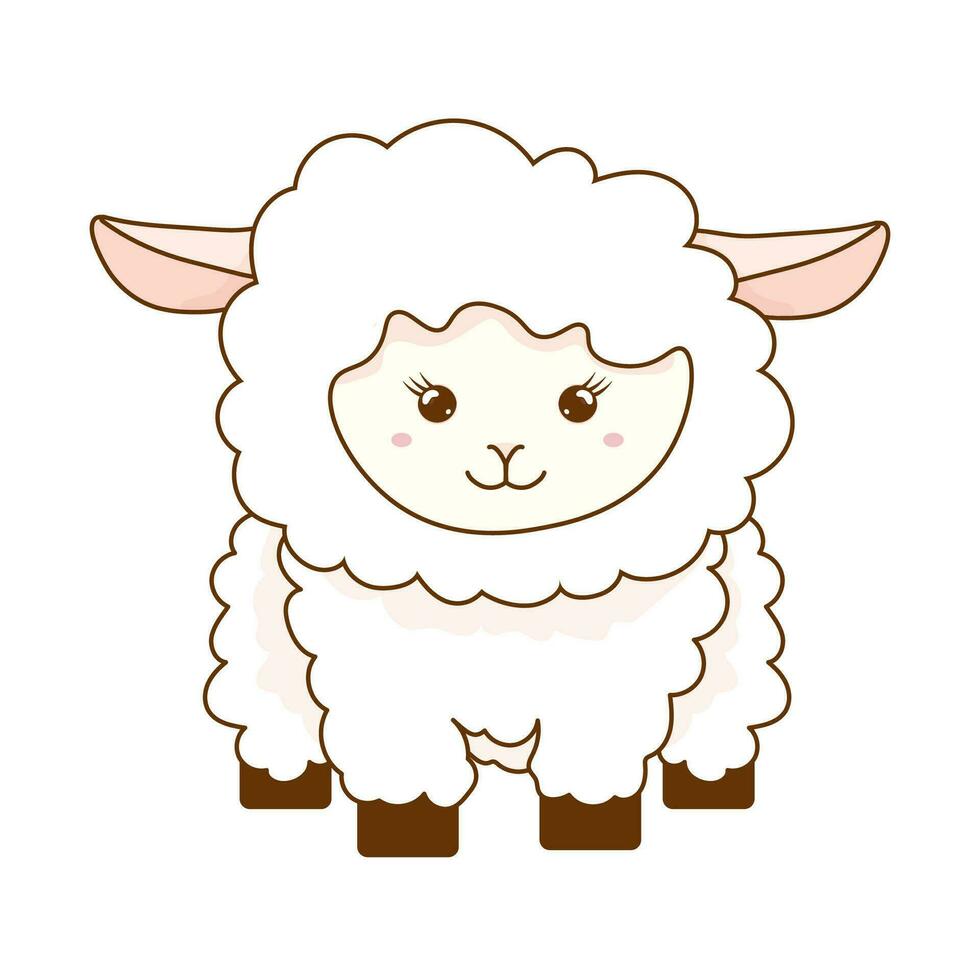 cute kawaii sheep on white isolated background vector