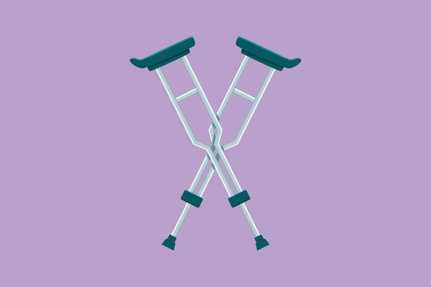 Cartoon flat style drawing crutches logo. Elbow crutch, telescopic