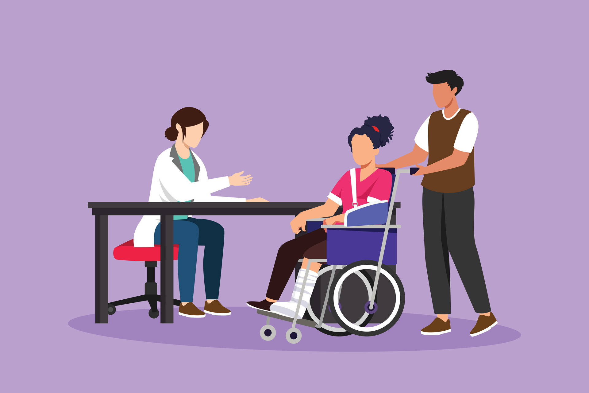 Cartoon flat style drawing doctor and patient. Practitioner doctor and