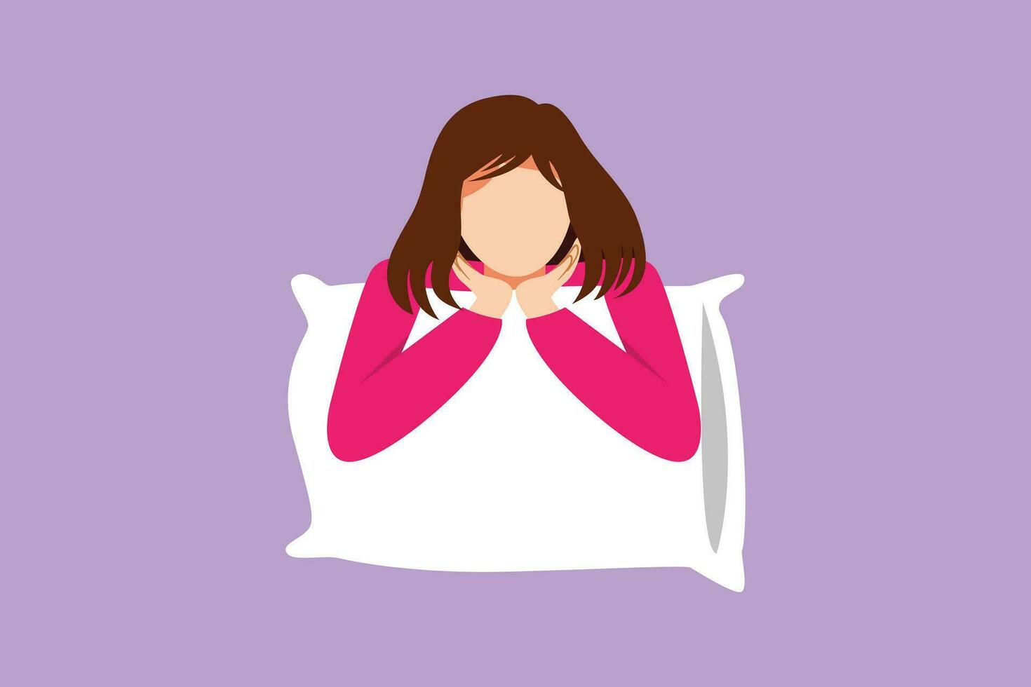 gráfico plano diseño dibujo de dulce sueño o dormir. dormido joven niña abrazos o participación almohada o dormido a trabajar. hermosa mujer tomó dormido píldora para insomnio. dibujos animados estilo vector ilustración