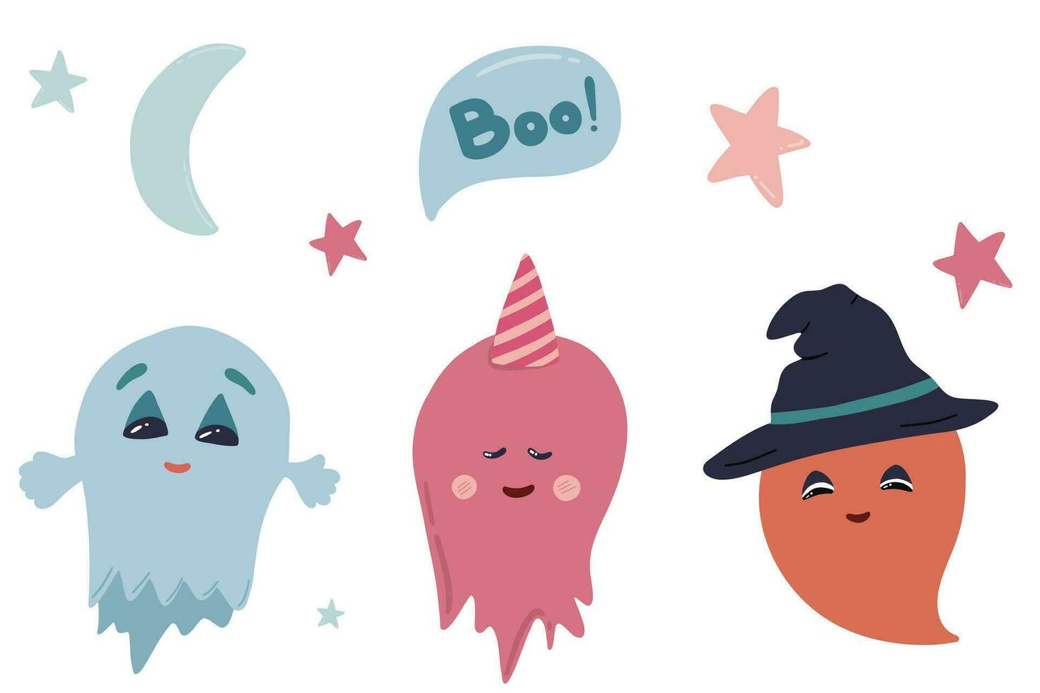 Halloween cute ghosts hand drawn set vector