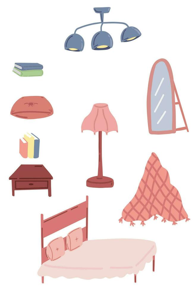 Bedroom hand drawn set vector icons