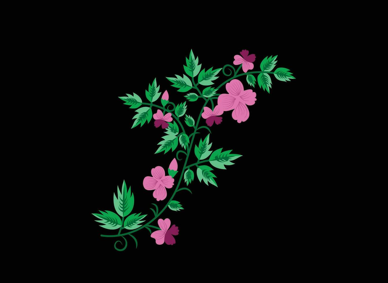 un flor y hojas en un negro antecedentes vector