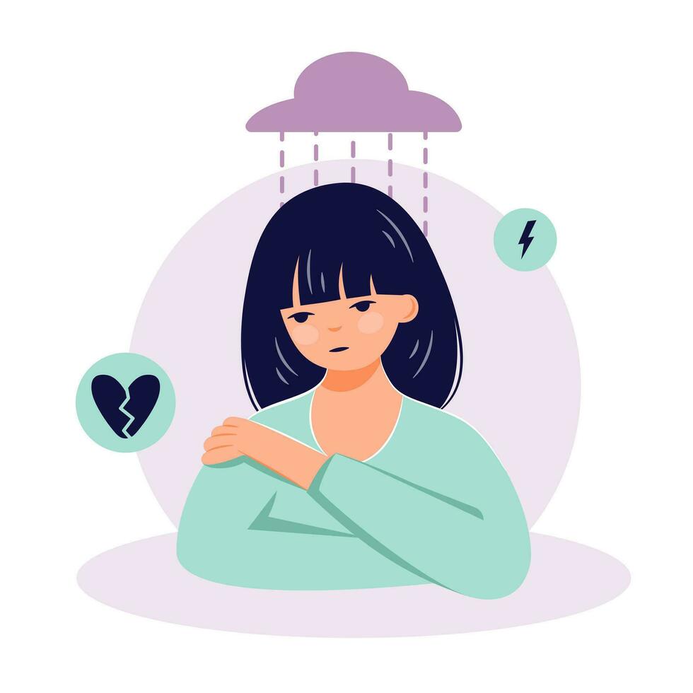 Depression concept. Mental illness female flat character vector illustration
