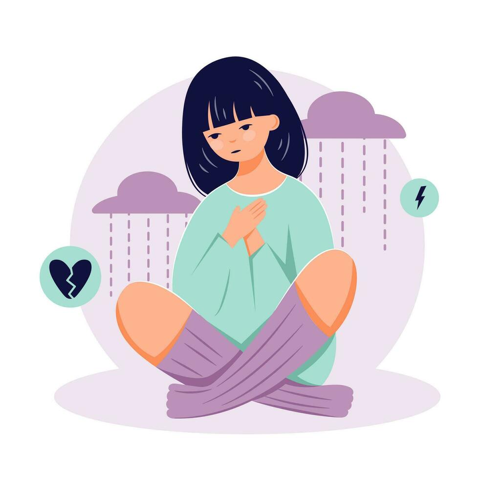 Depression concept. Mental illness female flat character vector illustration