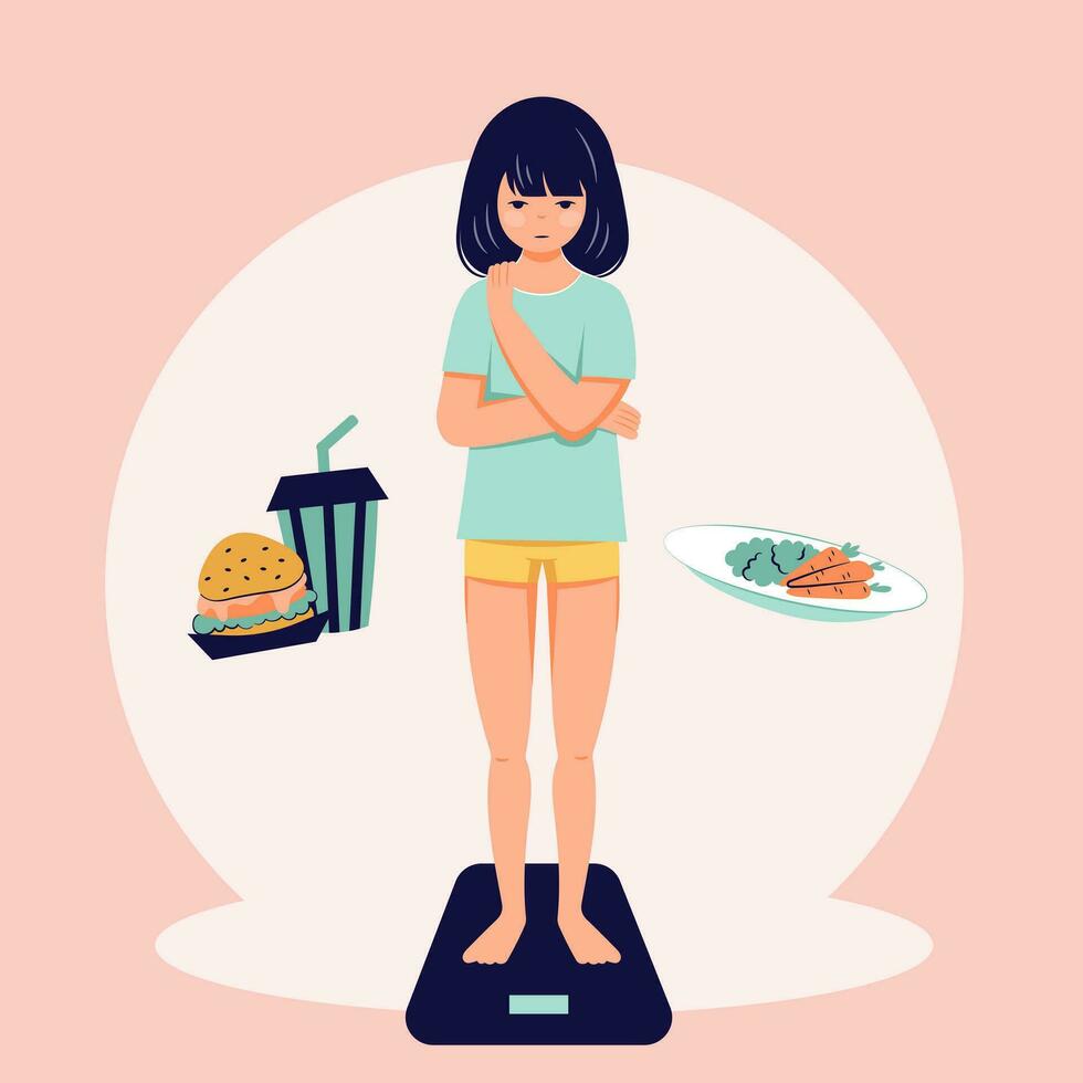 Eating disorder concept anorexia bulimia problem flat person illustration vector