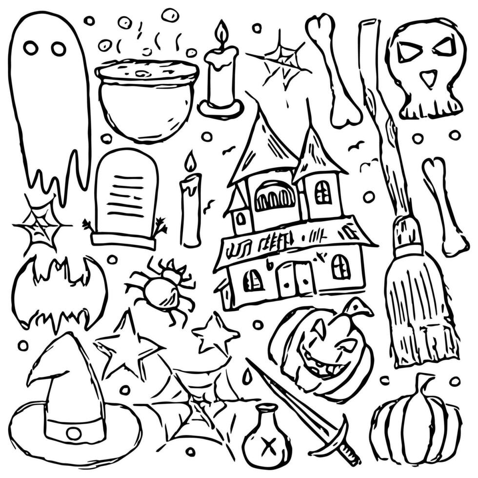 Halloween icons. Doodle Halloween background vector