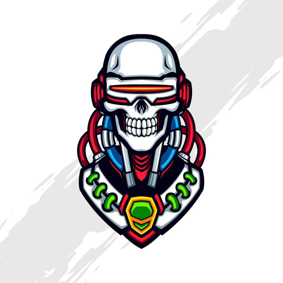 Robotic Skull with Laser Eyes Cyberpunk Mascot Logo vector