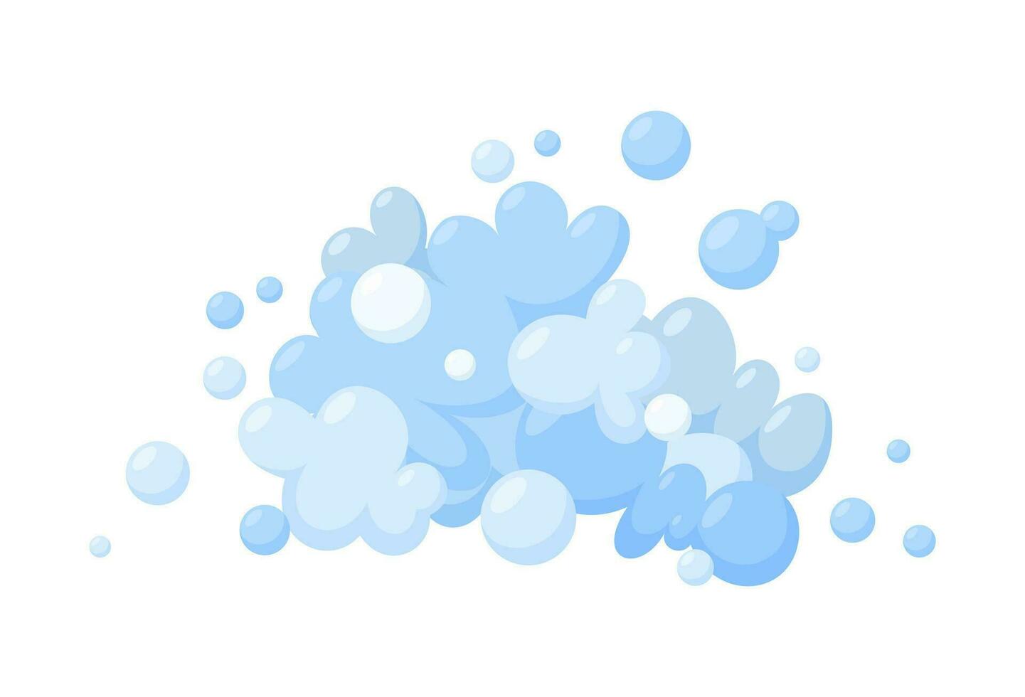Foam made of soap. Light blue foam and bubbles. Vector illustration in cartoon style