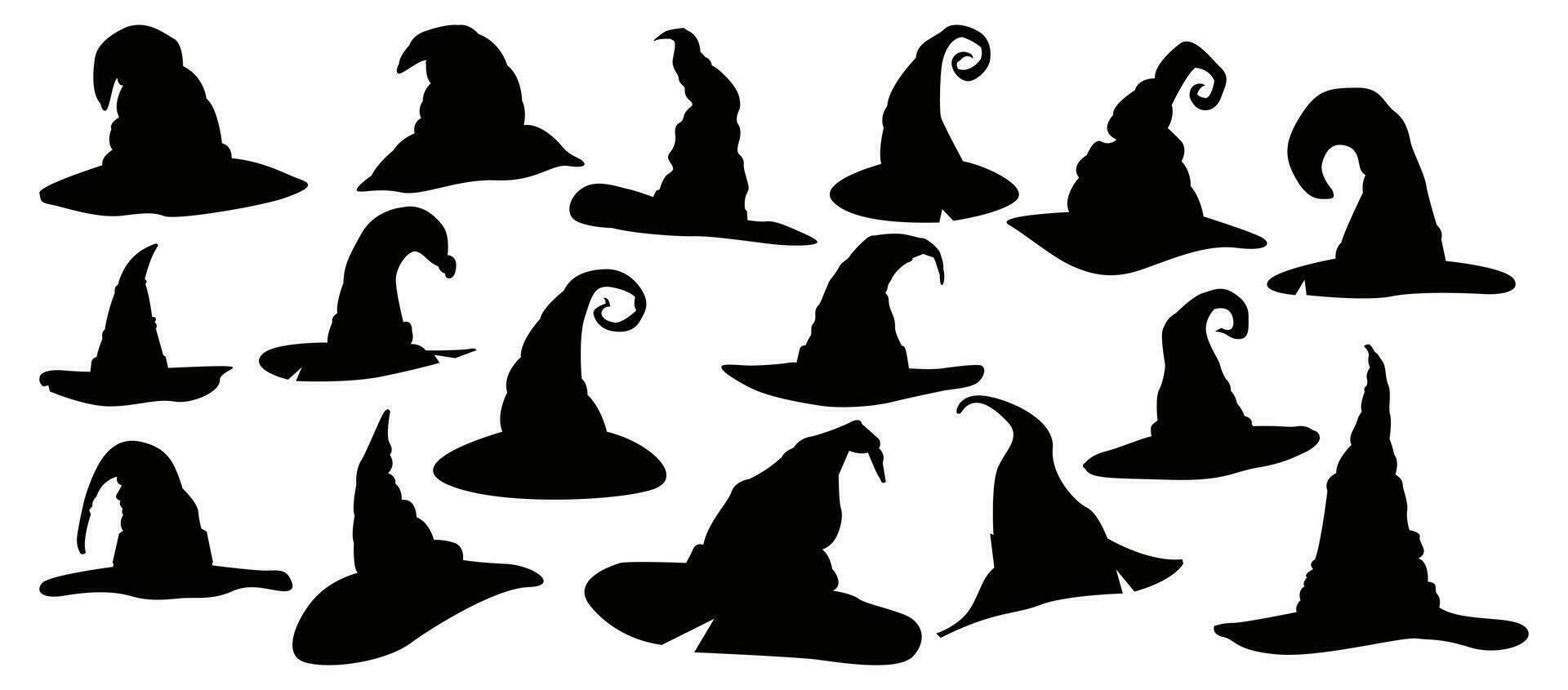 Set of halloween witch hat silhouette isolated on white background. Vector illustration