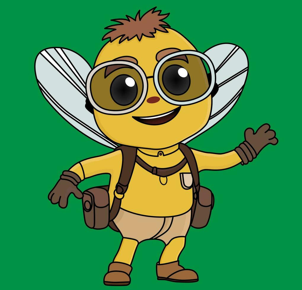 ilustración de un dibujos animados abeja ondulación, mascota personaje vector