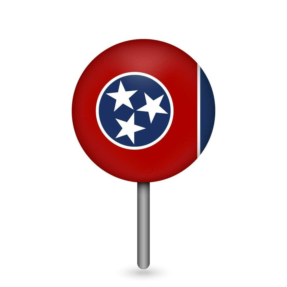 Map pointer with flag of Tennessee. Vector illustration.