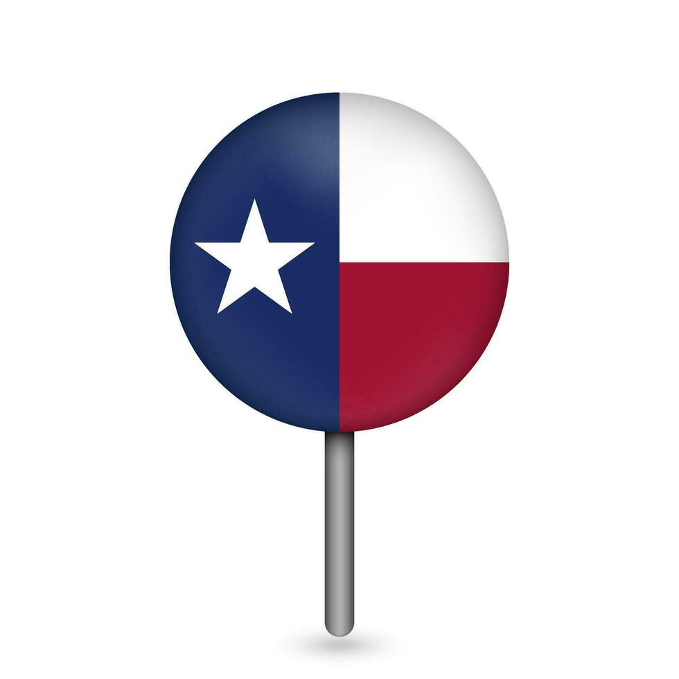 Map pointer with flag of Texas. Vector illustration.