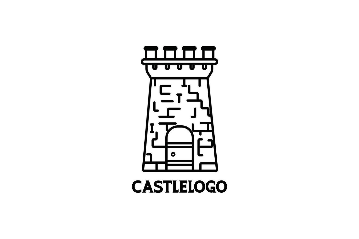 Stone Castle Tower in outline logo design. vector