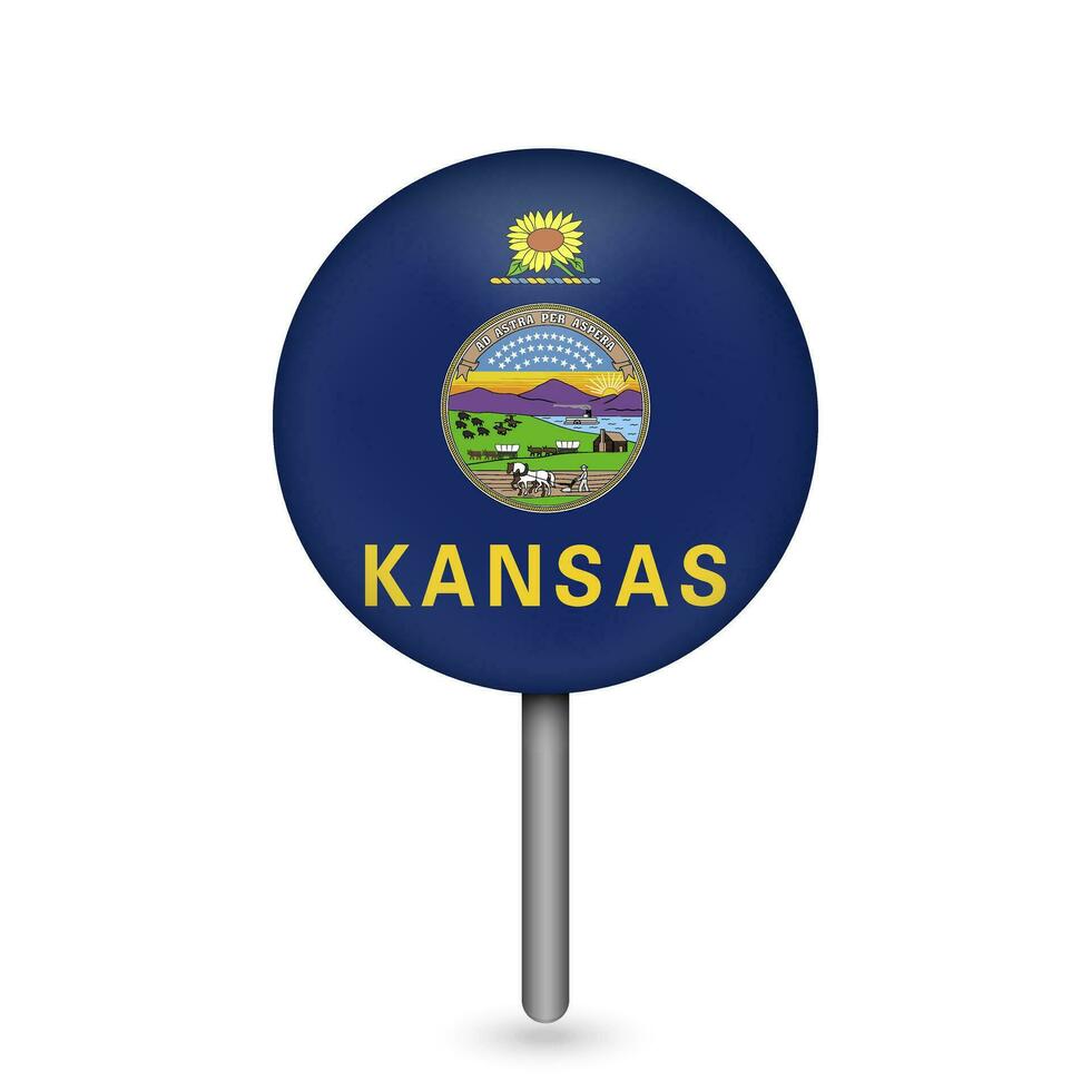 Map pointer with flag of Kansas. Vector illustration.