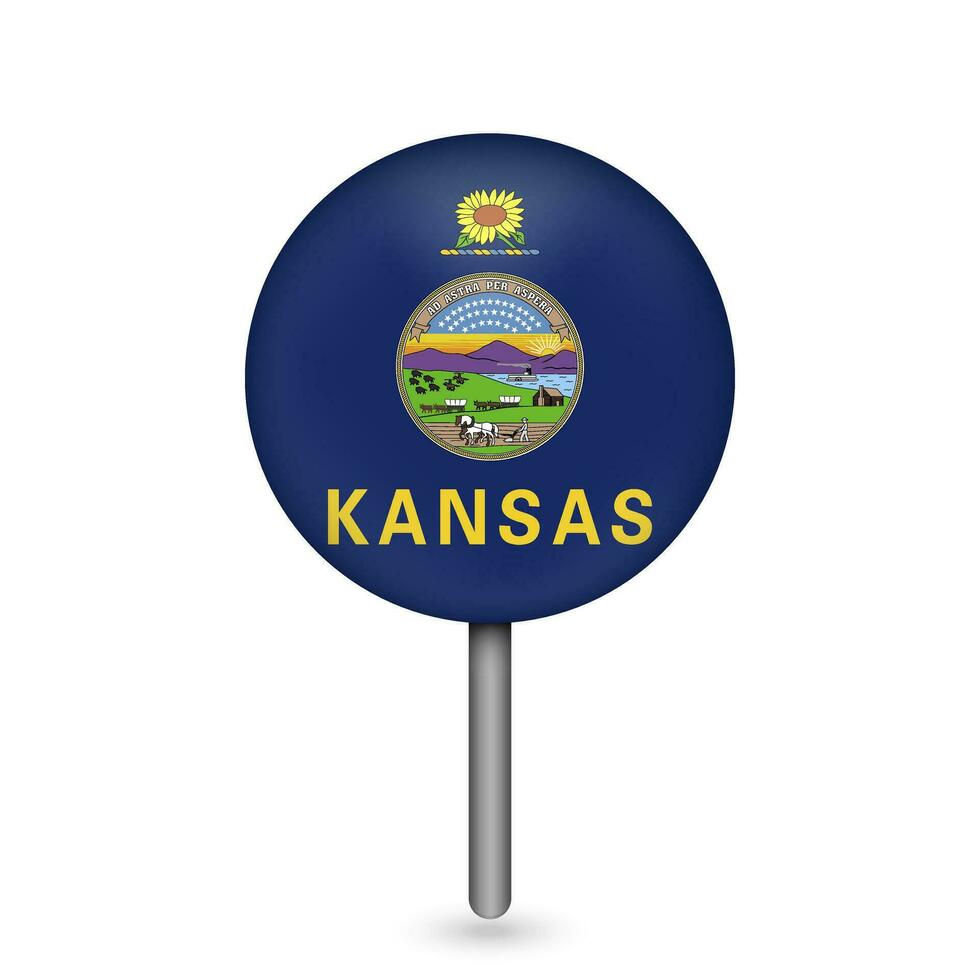 Map pointer with flag of Kansas. Vector illustration.