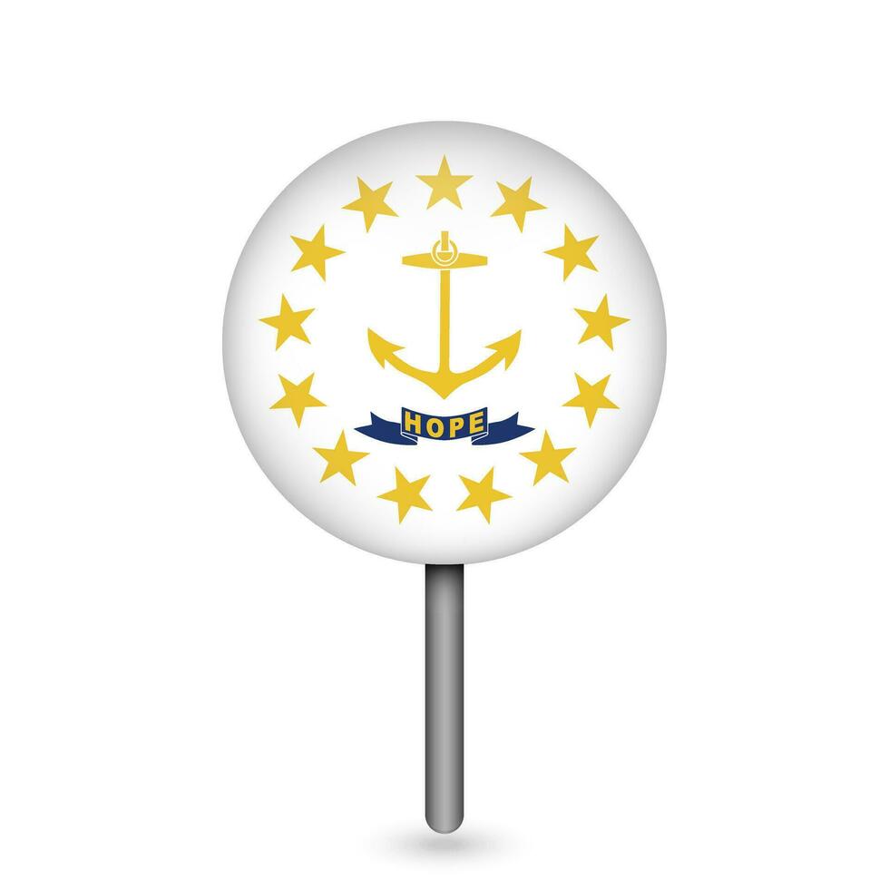 Map pointer with flag of Rhode Island. Vector illustration.