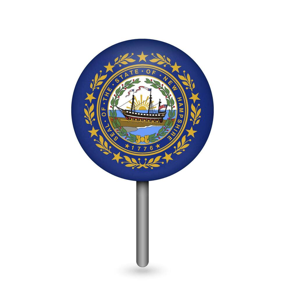Map pointer with flag of New Hampshire. Vector illustration.